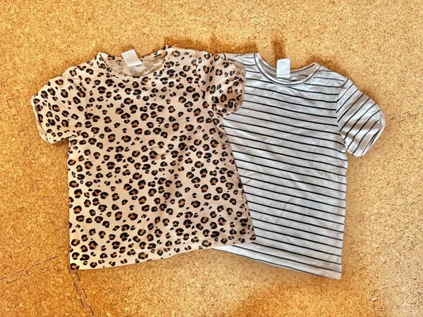 H&M ヒョウ柄・ストライプ Tシャツ 2枚セット 90cm 半袖Tシャツ 男の子 女の子
