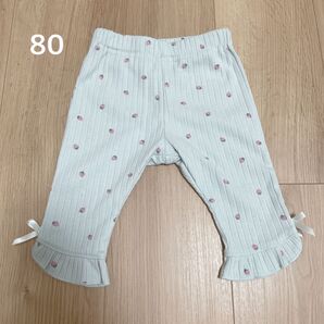 SLAP SLIP ベビーレギンス いちご柄 80サイズ リボン リブ素材 ミントグリーン