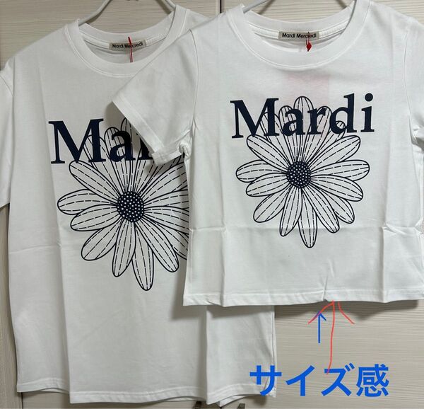 新品ショート丈ホワイト×ネイビー花柄Tシャツ半袖マルディメクルディMardi原則当日発送