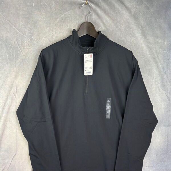 a144【ユニクロ】【メンズ】ドライEXUVカットハーフジップ XL 美品 長袖 ハーフジップ ブラック