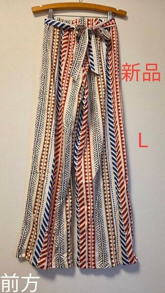 新品★おしゃれ♪涼しい夏パンツ★レディース★ウエストゴムゆったりパンツ★Lサイズ ボヘミアンパンツ ヒッピー 脚長パンツ
