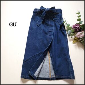 【値段交渉お気軽に♪】GU/ジーユー●ウエストリボンベルト付き♪前スリットデニムラップスカート/M 美シルエット ジーンズ 美脚