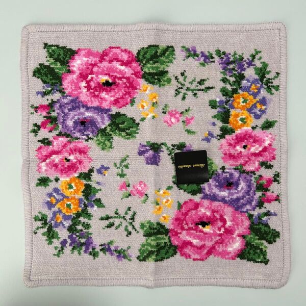 新品 ボンシェニール Bonne chenille タオルハンカチ ハンドタオル シェニール織 花柄 グレージュ シュニール織