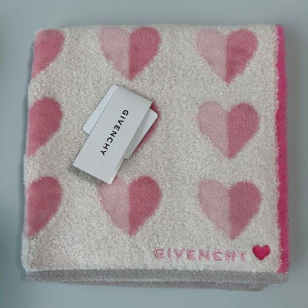 新品 ジバンシー GIVENCHY タオルハンカチ ハンドタオル ロゴ ハート ピンク