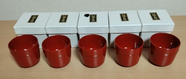 輪島塗 本朱 坪椀5客セット 木製 塗師 哲斎 漆器 懐石道具