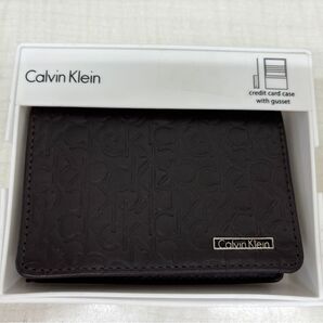 【新品未使用】カルバンクライン カードケース/名刺入74286BR credit card case with gusset箱入