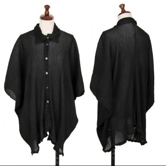 イッセイミヤケ ミーISSEY MIYAKE me クレーププリーツスクエアシルエットシャツ 黒