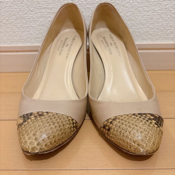 FABIO RUSCONI ワシントン パンプス 38 24cm 24.5cm パイソン ベージュ系