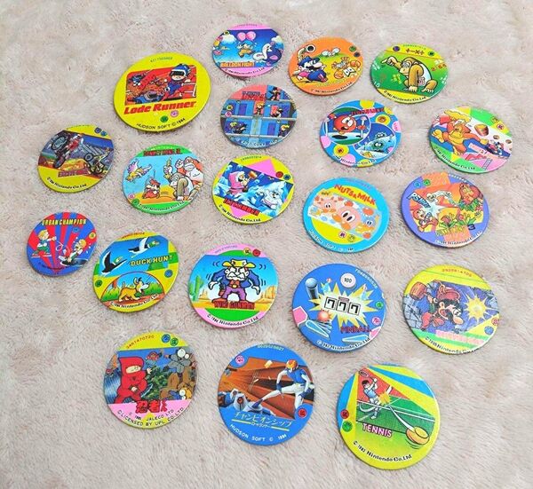 メンコ まとめ売り 20枚 レトロゲーム 駄菓子屋 Nintendo 任天堂 HUDSON 1970年代 当時物 昭和 めんこ