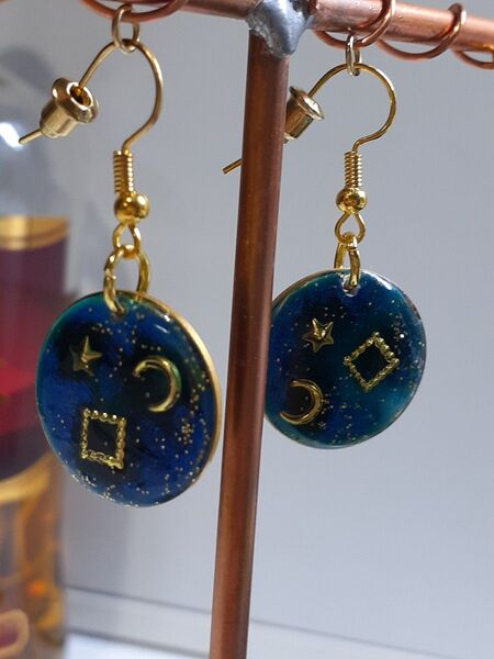 夜空風レジン ピアス ハンドメイド