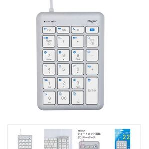 Digio2 TNK-SU235SLW22ショートカット付有線USBType-Cテンキーボード/シルバーボディxホワイトキー