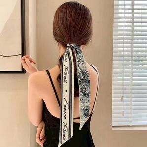 スカーフ③フラミンゴ シルクタッチ 韓国風 バッグアレンジ ヘアアレンジ