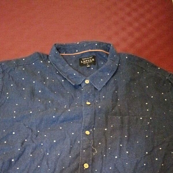 LAPULE CASUAL COLLECTION ドット柄シャツ ネイビー XL