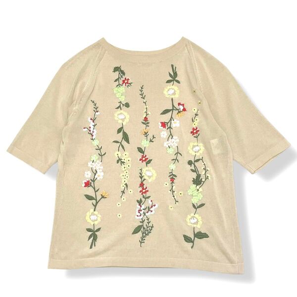 美品 49AV junko shimada 刺繍 サマーニット ベージュ 花柄 トップス
