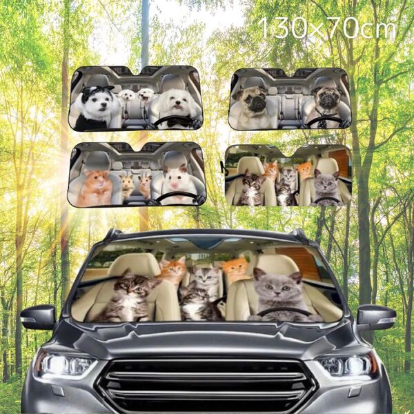 サンシェード 130×70 紫外線対策 遮光 日よけ 猫 ネコ ねこ 簡単取付 ペット柄 車用 日焼け 日よけ コンパクト収納