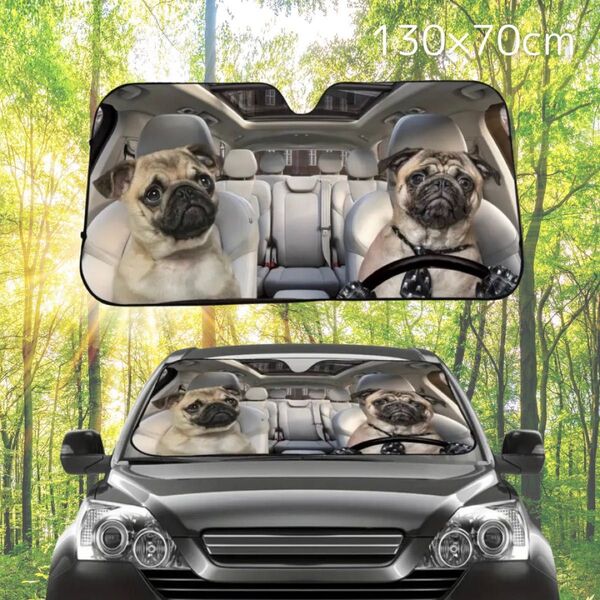 車用サンシェード 日よけ 紫外線対策 コンパクト収納 犬柄 ペット 簡単取付 130×70 イヌ いぬ 日焼け