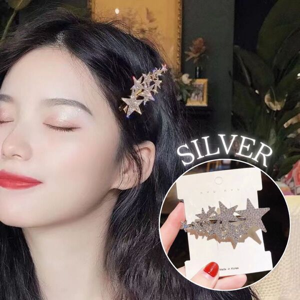 星型ヘアクリップ シルバー ヘアアクセサリー おしゃれ イベント キラキラ輝く ヘアアレンジ 結婚式 卒業式 発表会 フォーマル