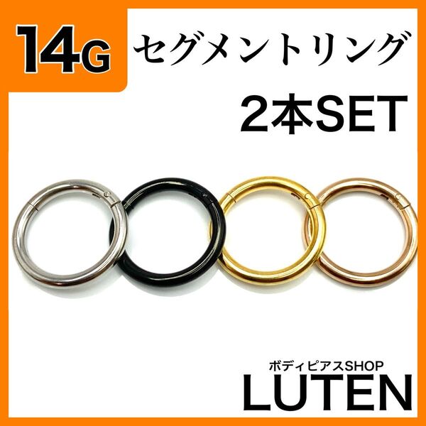 14G セグメントリング 2本 ヒンジ付きワンタッチ クリッカー フープ 軟骨 イヤーロブ ヘリックス ステンレス ボディピアス