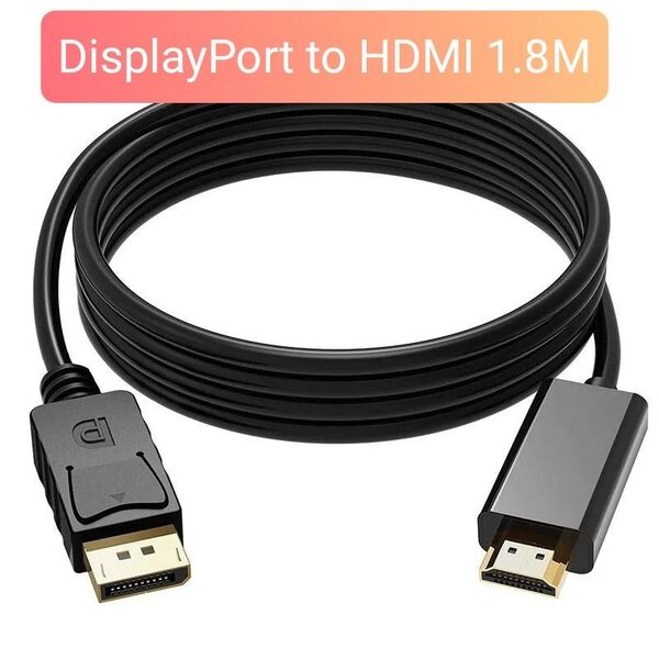 DisplayPort to HDMI 変換ケーブル DP TO HDMI 1080P対応 単方向伝送 1.8m 黒色