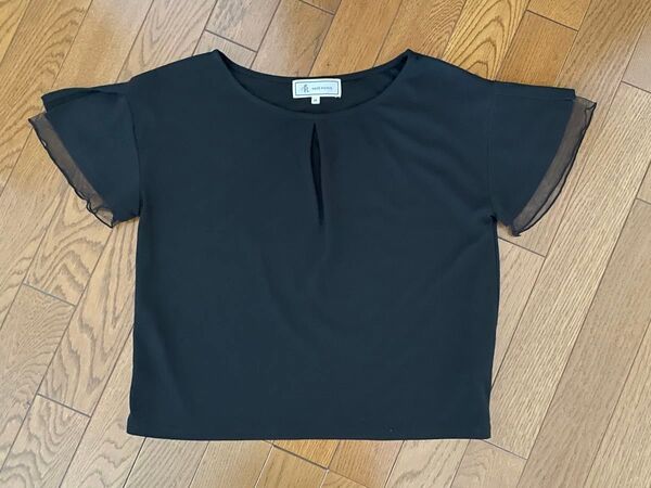シースルー袖 半袖カットソー 黒Tシャツ