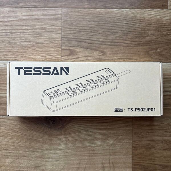 【新品・未使用品】TESSAN USB付き電源タップ 2m マグネット付き