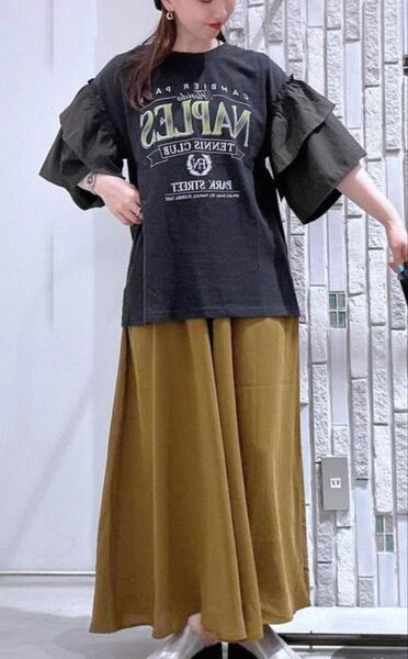 フリル ドッキング Tシャツ カットソー 切替 リメイク風 ゆったり 異素材