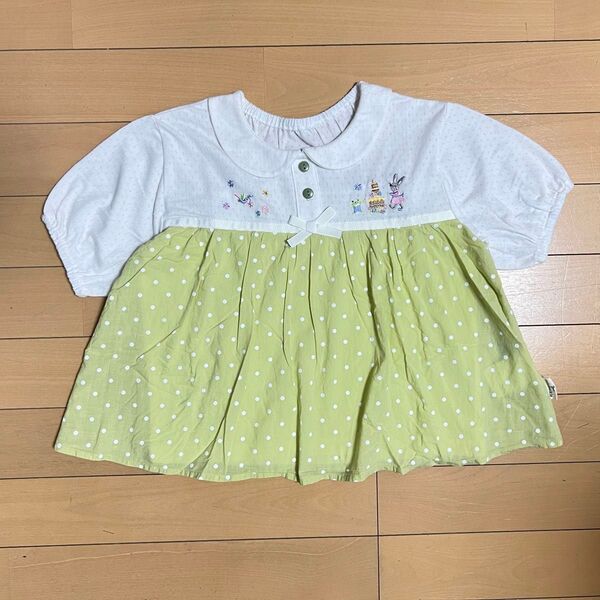 kladskapクレードスコープコロボックルコラボドット切り替え5分袖チュニック110cm花Tシャツトップスナルミヤ女の子うさぎ