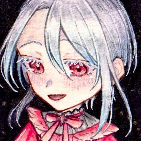 【-corail-】 手描きイラスト オリジナル 創作 原画 デフォルメ 天使 夜 赤