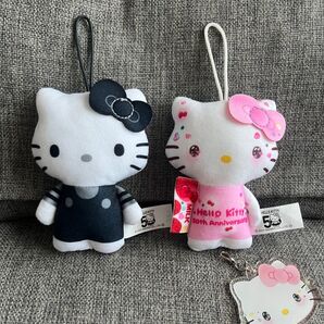 ハッピーセットキティ 50周年 しろくろ 千鳥格子 マスコット アクリルチャーム シークレット ストラップ マック ぬいぐるみ