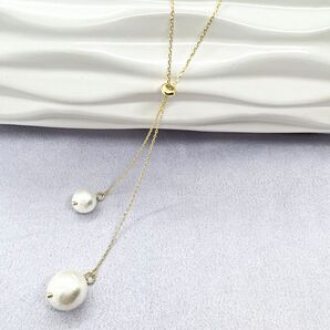 【特別価格】【パールネックレス】ニッケルフリーチェーン/コットンパール/スライダー式/Y字ネックレス/ラリエット/プレゼント付き