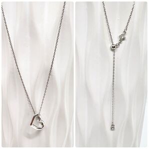 【3way】Y字ネックレス/オープンハート&キュービック/ニッケルフリー/シルバーカラー/ラリエットネックレス【プレゼント付き】