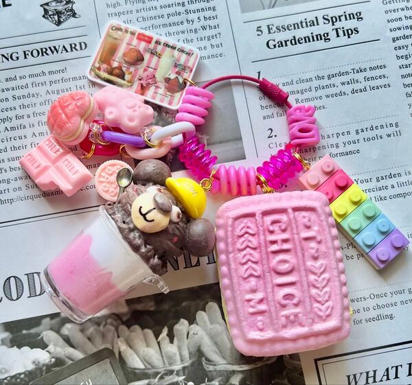 じゃらじゃらキーホルダー ハンドメイド フェイクフード くまちゃん ドリンク