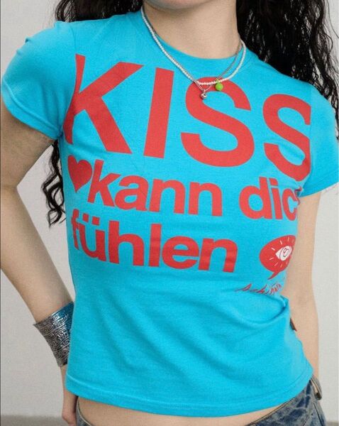【新品】Tシャツ ピチT y2k ストリート チビT 平成ギャル レディース グランジ ブルー ホワイト 90s 海外 00s