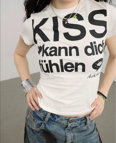 【新品】Tシャツ ピチT y2k ストリート チビT 平成ギャル レディース グランジ ブルー ホワイト 90s 海外 00s