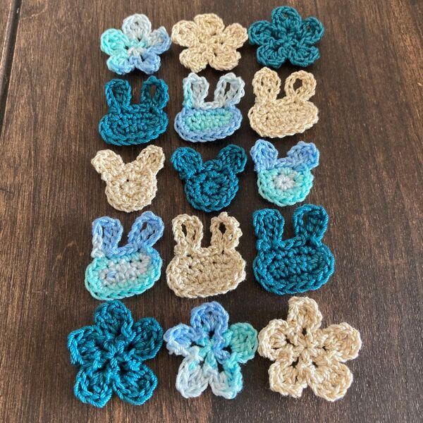 M【15個セット】ハンドメイド お花モチーフ うさぎ かぎ編み レース編み