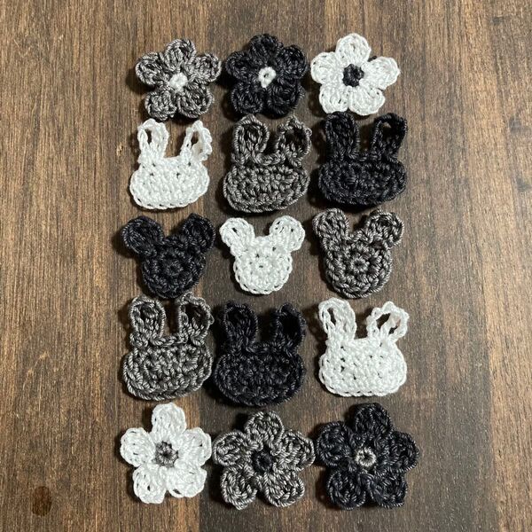G【15個セット】ハンドメイド お花モチーフ うさぎ かぎ編み レース編み