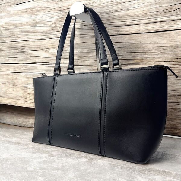 美品 BURBERRY バーバリー ビジネスバッグ ハンドバッグ 横長 本革 黒 ブラック レザー トートバッグ 肩掛け