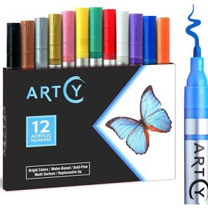 ARTCY アクリルペイントペン 12本 ミディアムチップ (2mm) ロックペインティング、キャンバス ガラス、磁器、布、紙