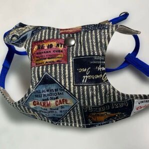 ハンドメイド★リードハーネス☆パネルヒッコリーストライプ☆ボタンハンドメイド★犬浴衣☆