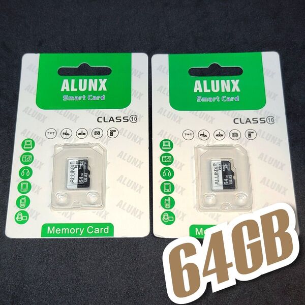 マイクロSD カード 64GB 2枚 microSD class10 ALUNX WHITE-BLACK 2個