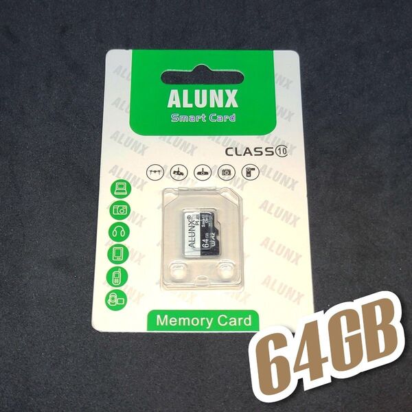 マイクロSD カード 64GB 1枚 microSD class10 ALUNX WHITE-BLACK 1個