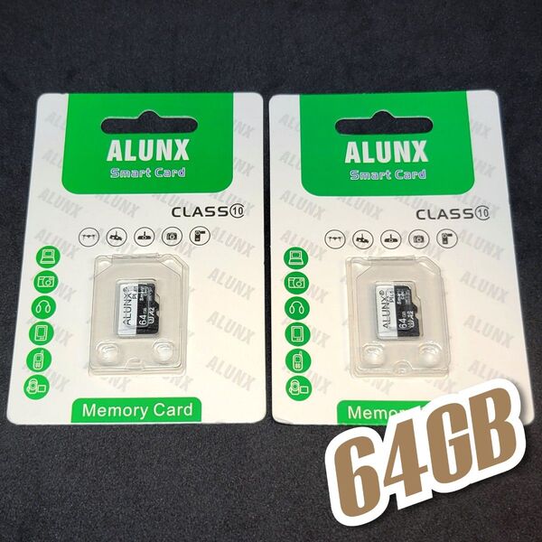 マイクロSD カード 64GB 2枚 microSD class10 ALUNX WHITE-BLACK 2個