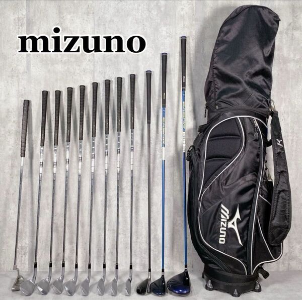 X062 MIZUNO ミズノ EURUS メンズ ゴルフ クラブセット 12点 黒 キャディバッグ ユーティリティ