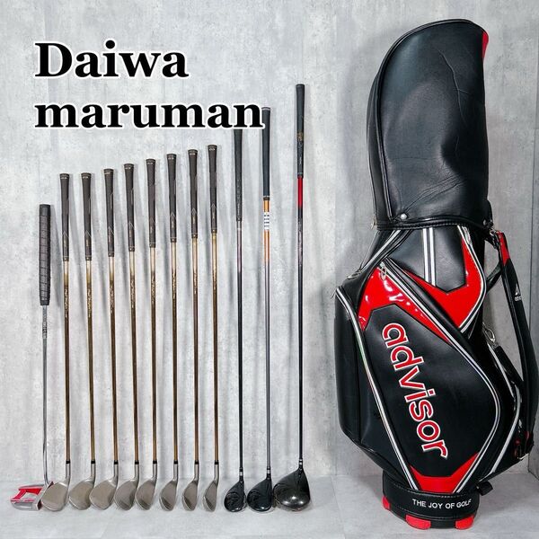 X085 超高級 G3アイアン付属 Daiwa marumanメンズ ゴルフ クラブ セット 13点 キャディバッグ 黒 赤