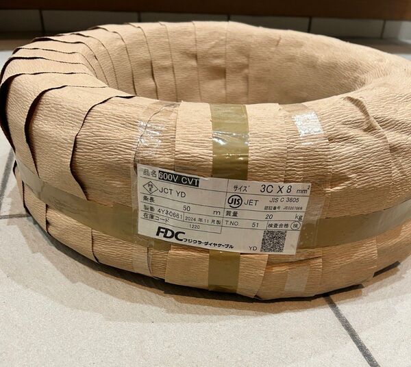 新品 2025製造 フジクラ 600V CVT ケーブル 3C×8SQ 3×8 50m