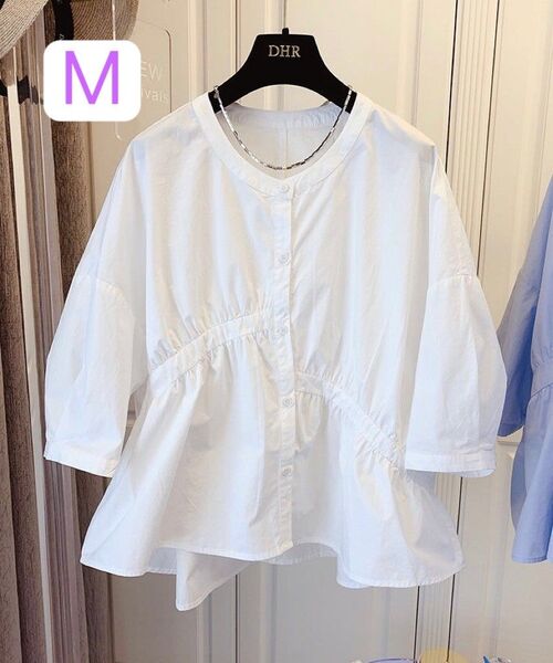 レディース トップス ぽわん袖 パフスリーブ ブラウス 半袖 Mサイズ