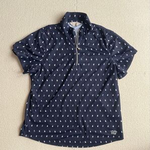 ゴルフウェア レディース ポロシャツ トップス 半袖 シャツ ハーフジップ 紺