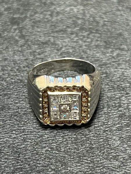 Pt900/K18印台 プラチナ ゴールド 天然ダイヤモンド 1.03ct 0.16ct 8号相当 希少デザイン リング 指輪
