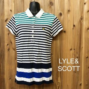 【LYLE&SCOTT】VINTAGE / レディース size M 半袖 ポロシャツ トップス ボーダー柄 マルチカラー 鹿の子シャツ ゴルフウエア