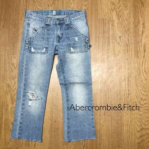 [Abercrombie&Fitch] Abercrombie & Fitch / lady's 0 Denim pants cropped pants height cut off jeans damage processing old clothes USED